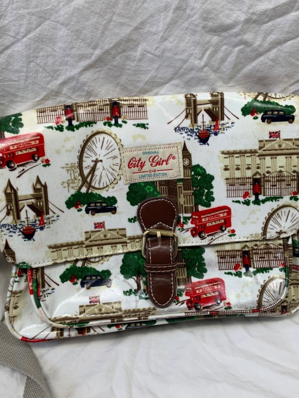 London Print Waxed Canvas Oilcloth Crossbody Messenger Bag